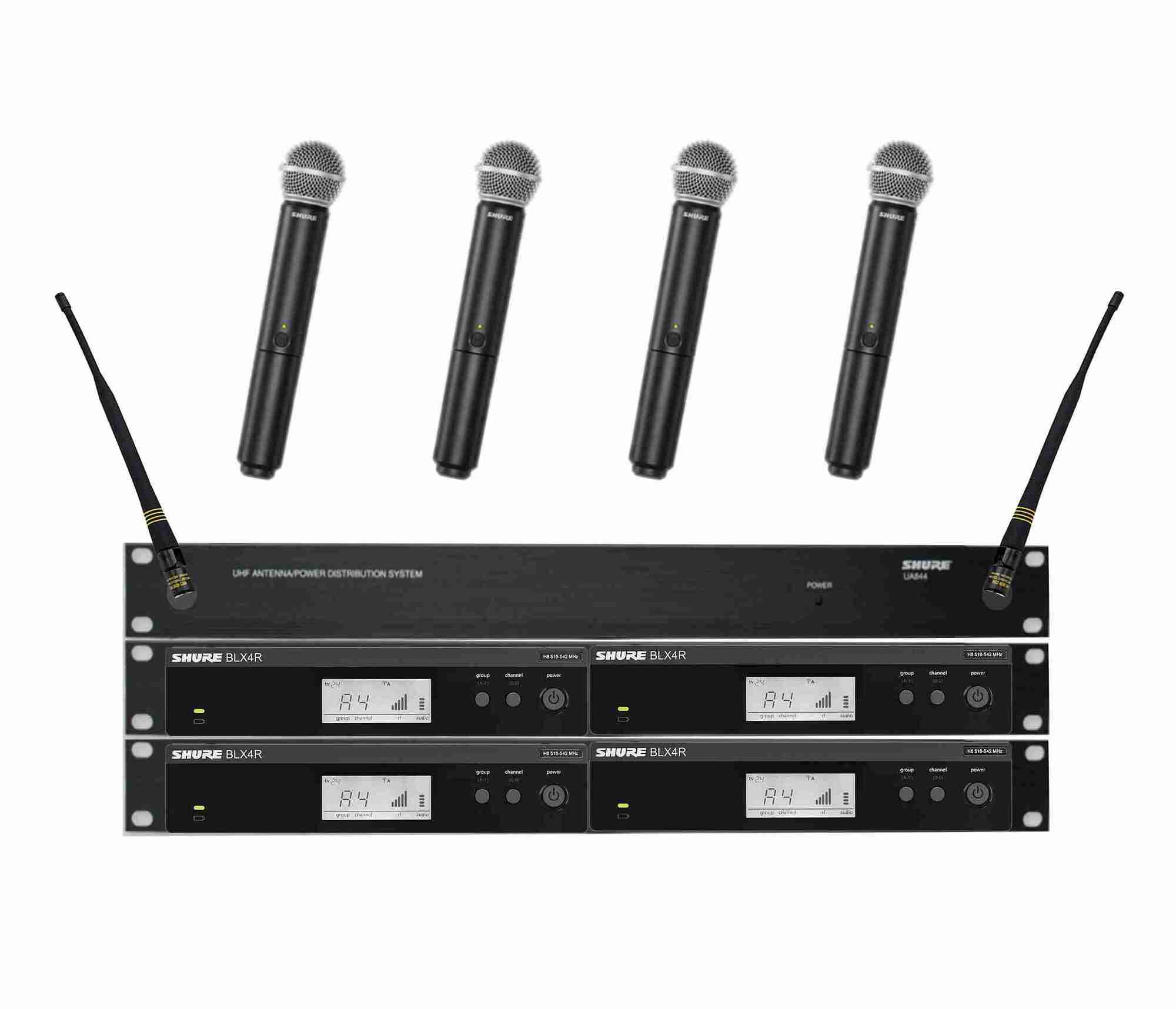 Utleie: Trådløs-system m/4 stk Shure BLX m/håndholdte SM58