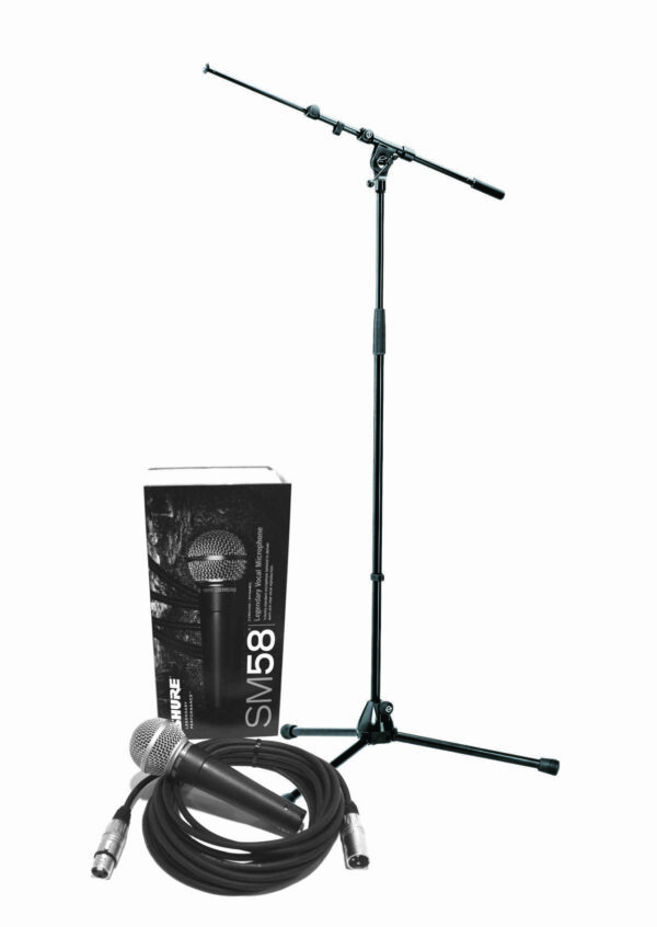 Shure SM58 Mikrofon, kabel & stativ, 6 mtr XLR og K&M stativ